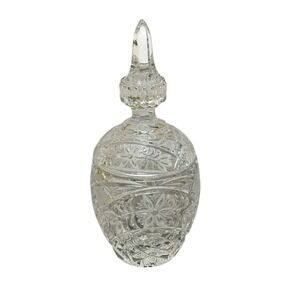 Vintage Cut Glass Vanity Jar With Lid Crystal Floral Pattern Trinket Powder Box
